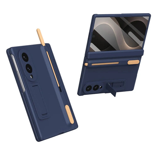 For Samsung Galaxy Z Fold8 Kickstand Case Hinge Protection PC Phone Cover with Screen Protector and Stylus Pen - Sapphire - 1