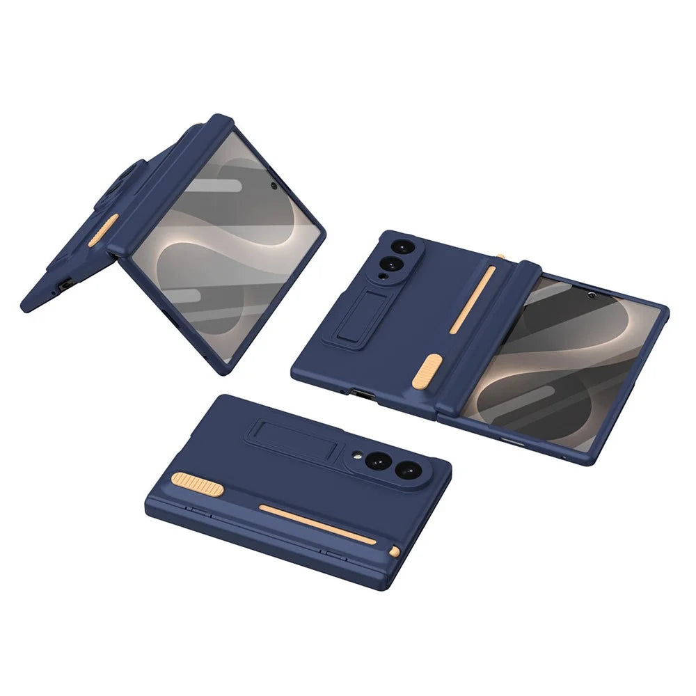 For Samsung Galaxy Z Fold8 Kickstand Case Hinge Protection PC Phone Cover with Screen Protector and Stylus Pen - Sapphire - 2