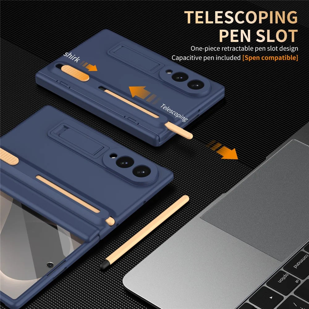 For Samsung Galaxy Z Fold8 Kickstand Case Hinge Protection PC Phone Cover with Screen Protector and Stylus Pen - Sapphire - 3