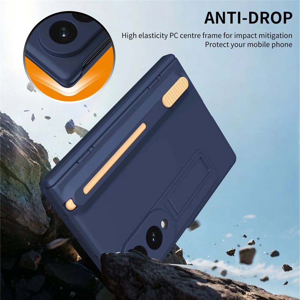 For Samsung Galaxy Z Fold8 Kickstand Case Hinge Protection PC Phone Cover with Screen Protector and Stylus Pen - Sapphire - 5