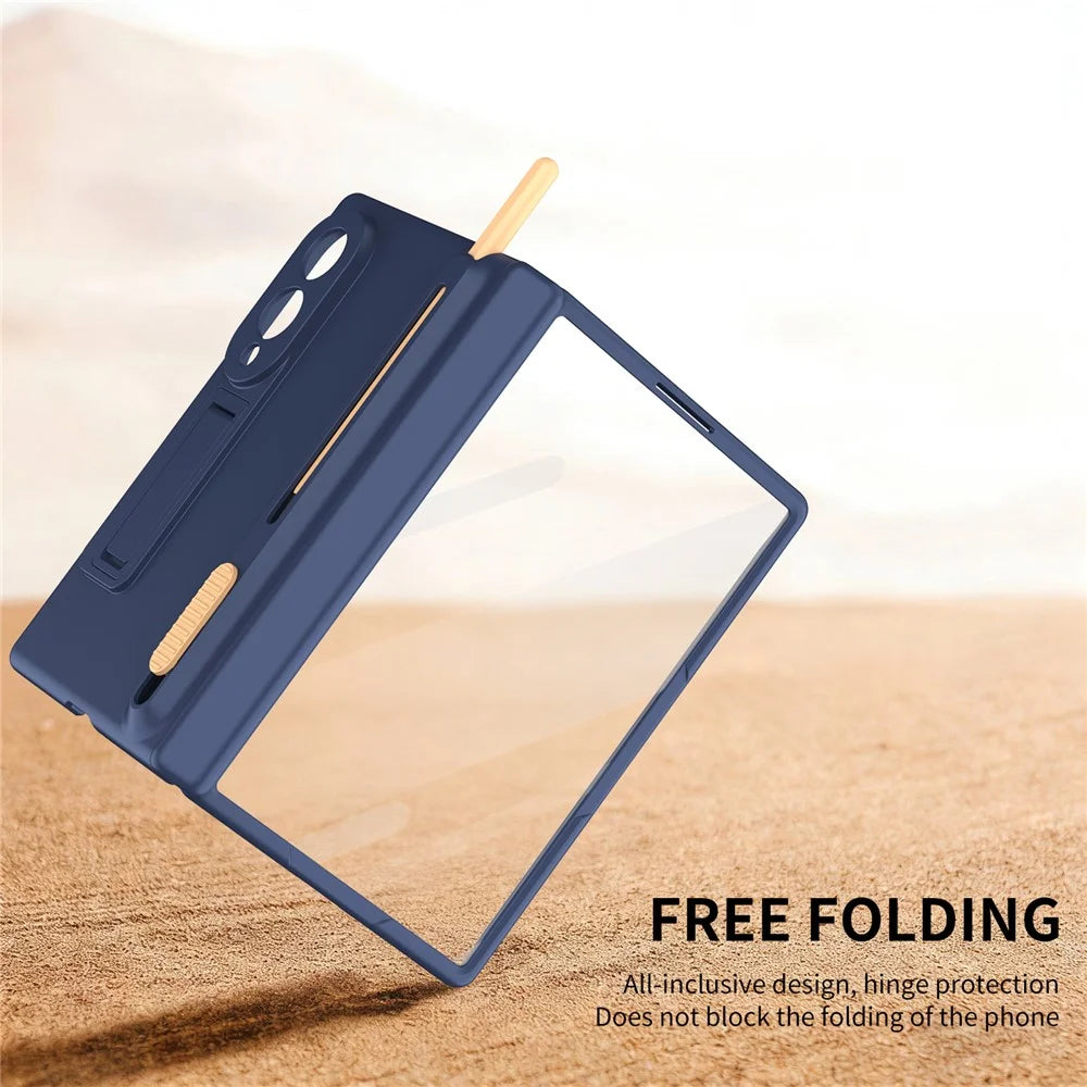 For Samsung Galaxy Z Fold8 Kickstand Case Hinge Protection PC Phone Cover with Screen Protector and Stylus Pen - Sapphire - 7