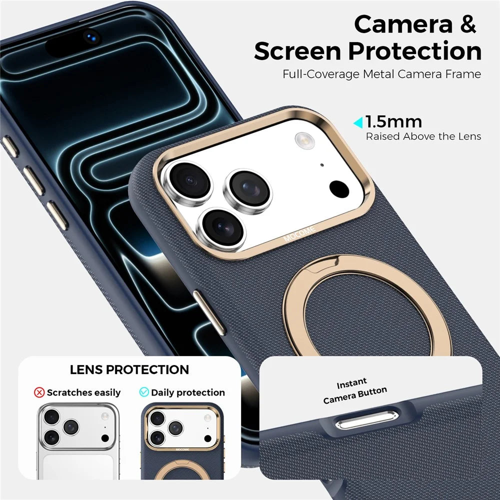 For iPhone 17 Pro Max Magnetic Case Rotating Kickstand PU Leather + PC + TPU Shockproof Back Cover - Sapphire - 3