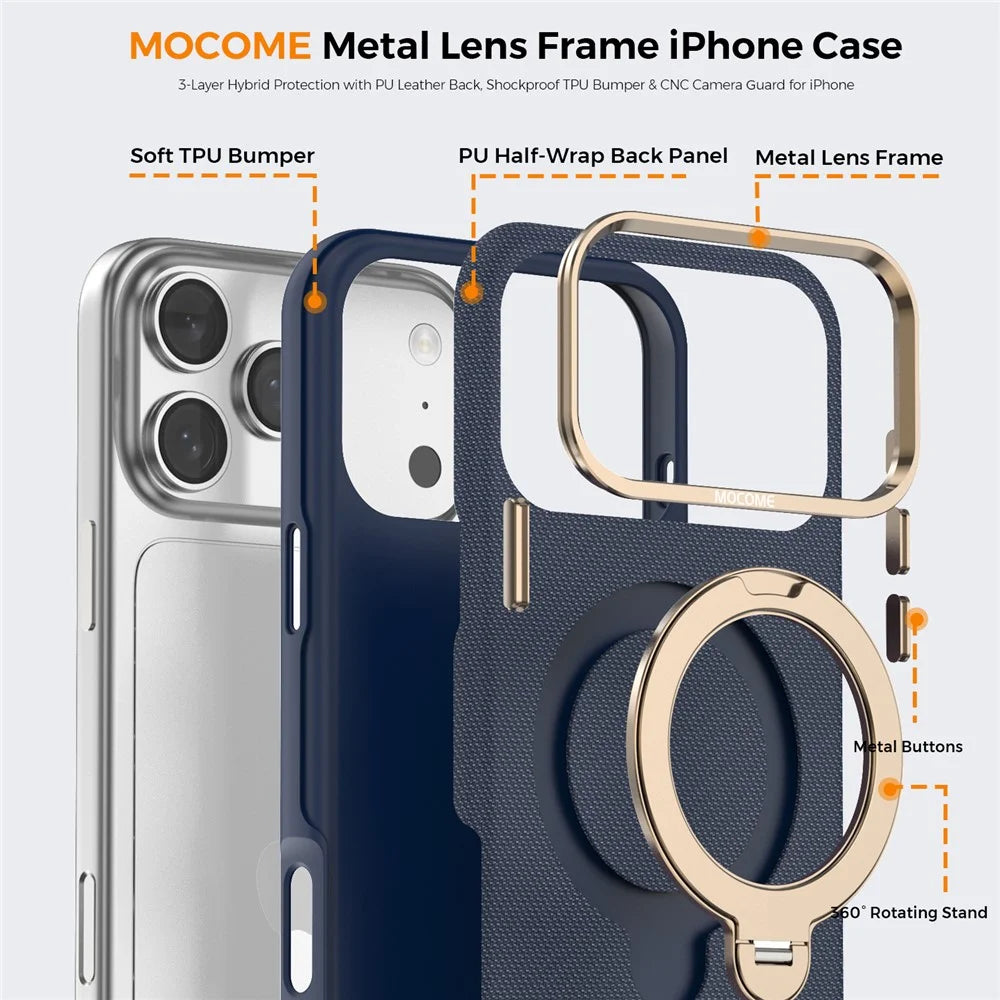 For iPhone 17 Pro Max Magnetic Case Rotating Kickstand PU Leather + PC + TPU Shockproof Back Cover - Sapphire - 4