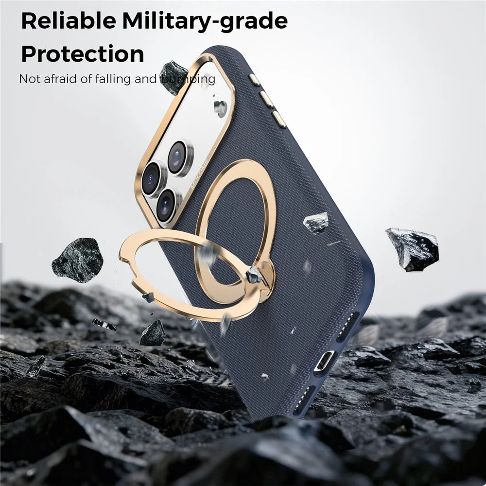 For iPhone 17 Pro Max Magnetic Case Rotating Kickstand PU Leather + PC + TPU Shockproof Back Cover - Sapphire - 5