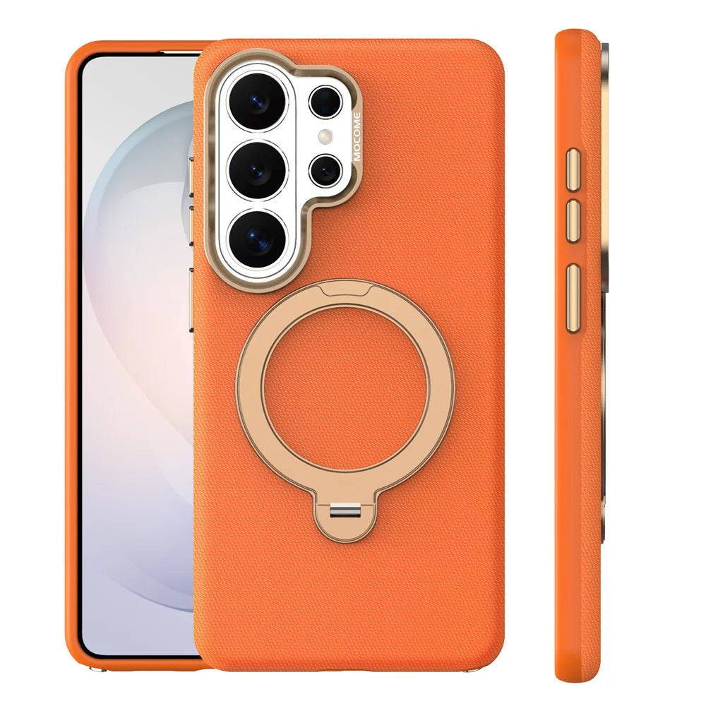 For Samsung Galaxy S26 Ultra Magnetic Case Rotating Kickstand PU Leather + PC + TPU Shockproof Back Cover - Orange - 2