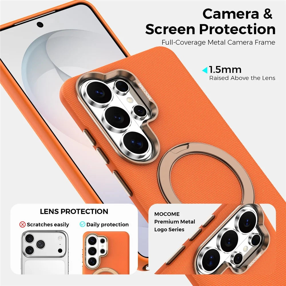 For Samsung Galaxy S26 Ultra Magnetic Case Rotating Kickstand PU Leather + PC + TPU Shockproof Back Cover - Orange - 3
