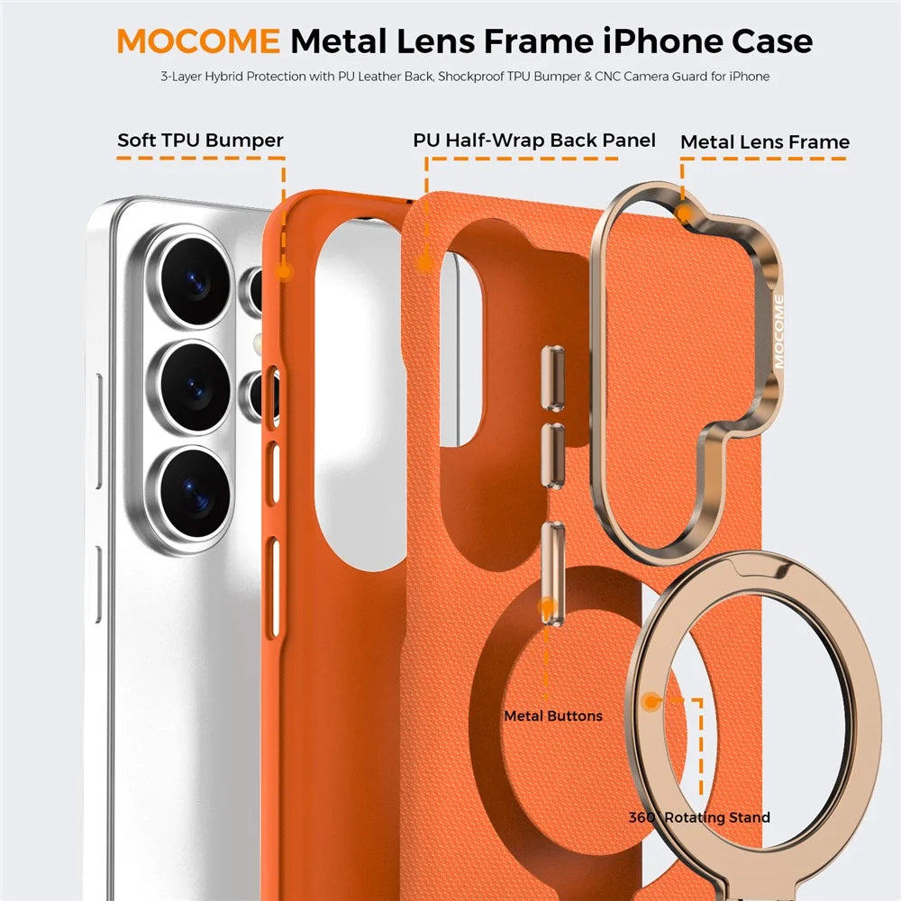 For Samsung Galaxy S26 Ultra Magnetic Case Rotating Kickstand PU Leather + PC + TPU Shockproof Back Cover - Orange - 4