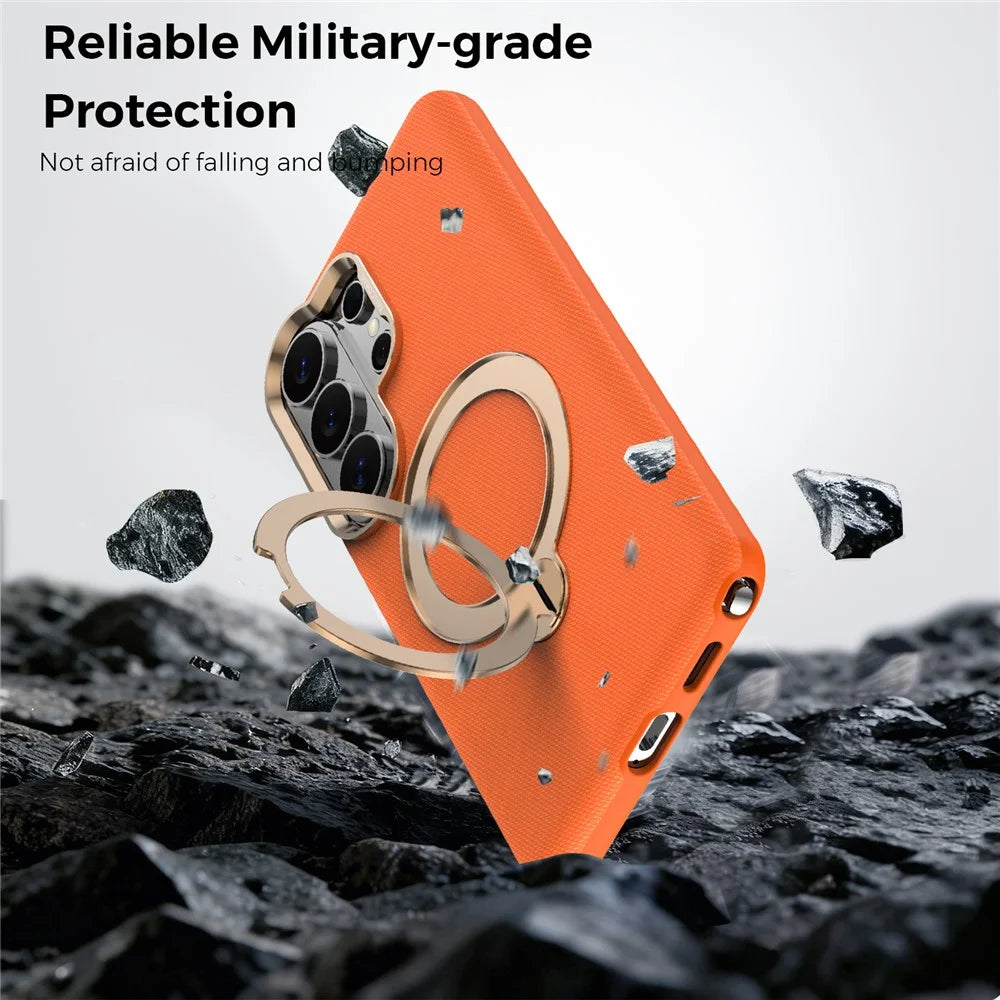 For Samsung Galaxy S26 Ultra Magnetic Case Rotating Kickstand PU Leather + PC + TPU Shockproof Back Cover - Orange - 5