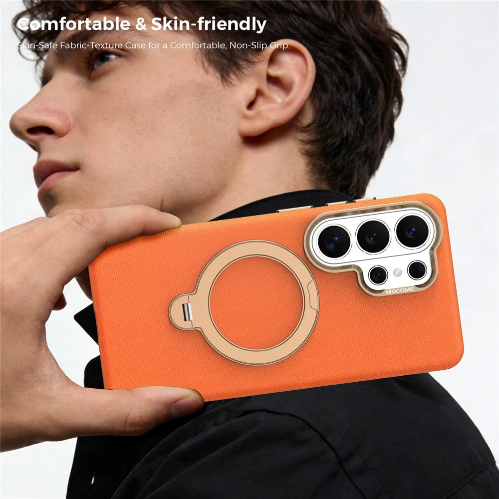 For Samsung Galaxy S26 Ultra Magnetic Case Rotating Kickstand PU Leather + PC + TPU Shockproof Back Cover - Orange - 6