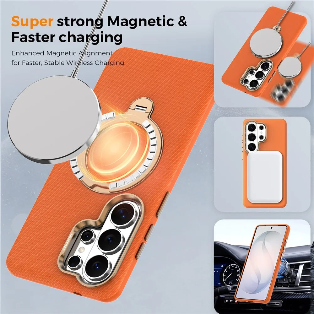 For Samsung Galaxy S26 Ultra Magnetic Case Rotating Kickstand PU Leather + PC + TPU Shockproof Back Cover - Orange - 7