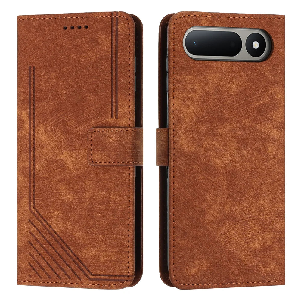 For TECNO Spark 50 5G Stand Case Imprinted Lines Leather Phone Cover - Brown - 1