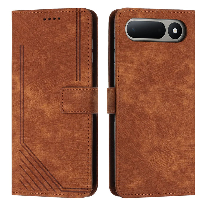 For TECNO Spark 50 5G Stand Case Imprinted Lines Leather Phone Cover - Brown - 1