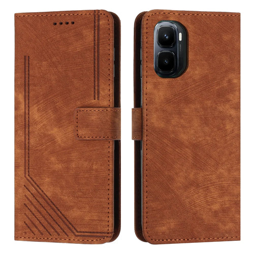 For Infinix GT 50 Pro 5G Stand Case Imprinted Lines Leather Phone Cover - Brown - 1