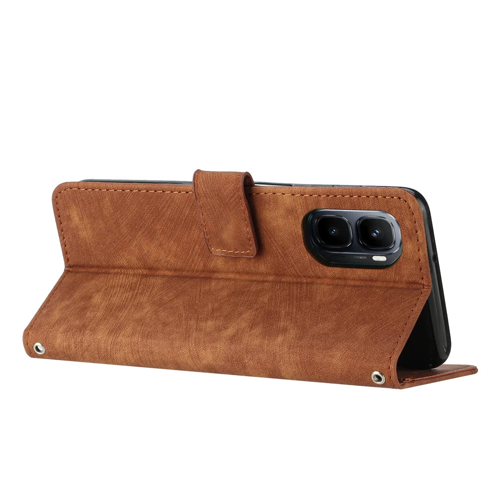 For Infinix GT 50 Pro 5G Stand Case Imprinted Lines Leather Phone Cover - Brown - 2