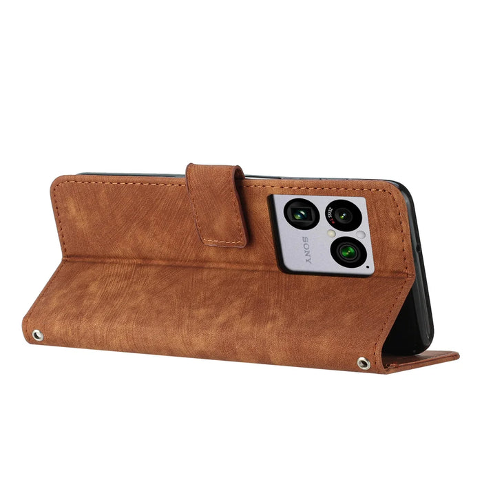 For Sony Xperia 1 VIII Stand Case Imprinted Lines Leather Phone Cover - Brown - 2