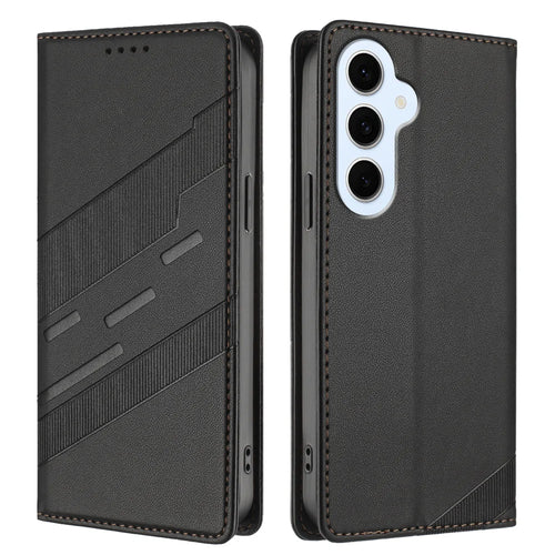 For Samsung Galaxy S25 FE Case 009 Punk Style Imprinted Wallet Stand Folio Flip Leather Cover - Black - 1