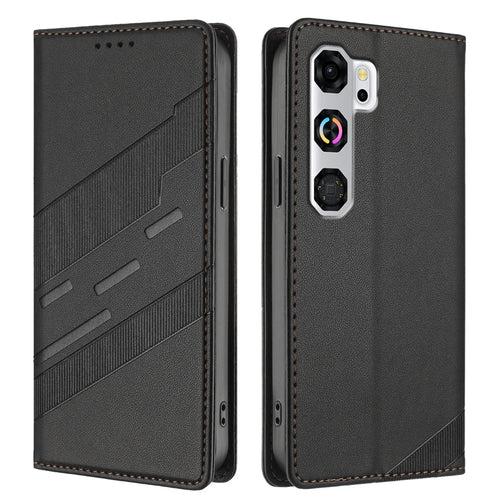 For ZTE nubia Neo 5 GT 5G Case 009 Punk Style Imprinted Wallet Stand Folio Flip Leather Cover - Black - 1