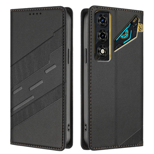 For ZTE nubia Neo 5G Case 009 Punk Style Imprinted Wallet Stand Folio Flip Leather Cover - Black - 1