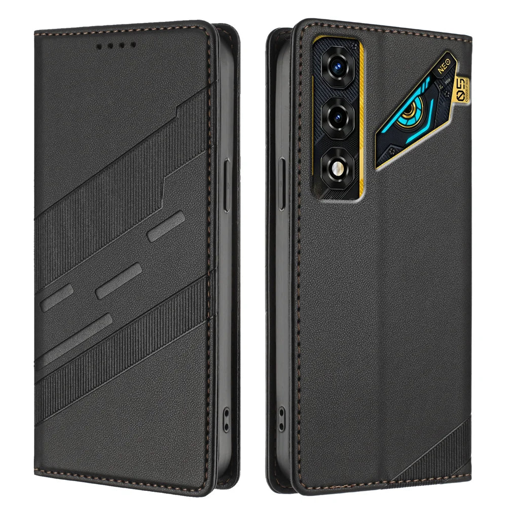 For ZTE nubia Neo 5 Pro 5G Case 009 Punk Style Imprinted Wallet Stand Folio Flip Leather Cover - Black - 1