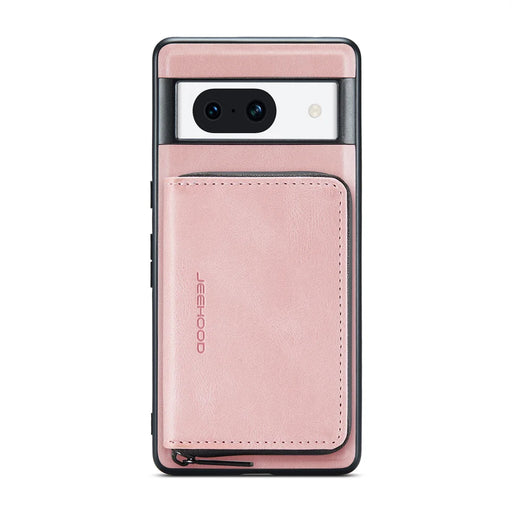 CASEME for Google Pixel 8a JEEHOOD Case  J02 Leather Back Cover with Detachable Zipper Card Holder Kickstand - Pink - 2