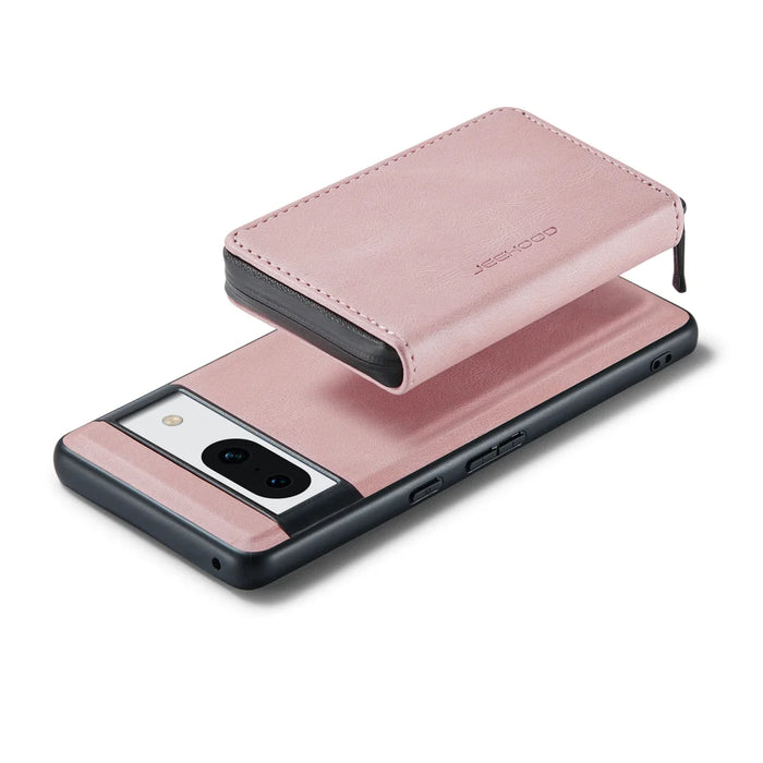 CASEME for Google Pixel 8a JEEHOOD Case  J02 Leather Back Cover with Detachable Zipper Card Holder Kickstand - Pink - 4