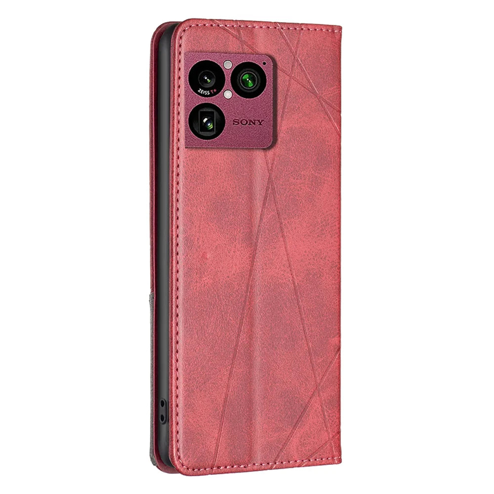 For Sony Xperia 1 VIII Case Card Slots Geometry Imprint Leather Phone Cover - Red - 3