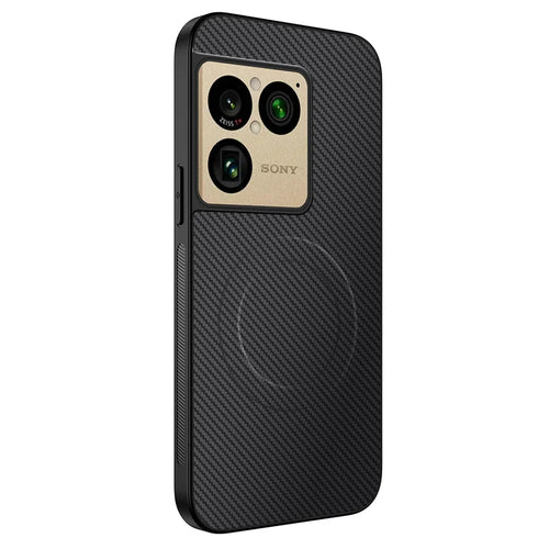 WANLONFENG for Sony Xperia 1 VIII TQ Series Magnetic Case Carbon Fiber Texture PC TPU Phone Cover (Big Lens Hole) - Black - 1