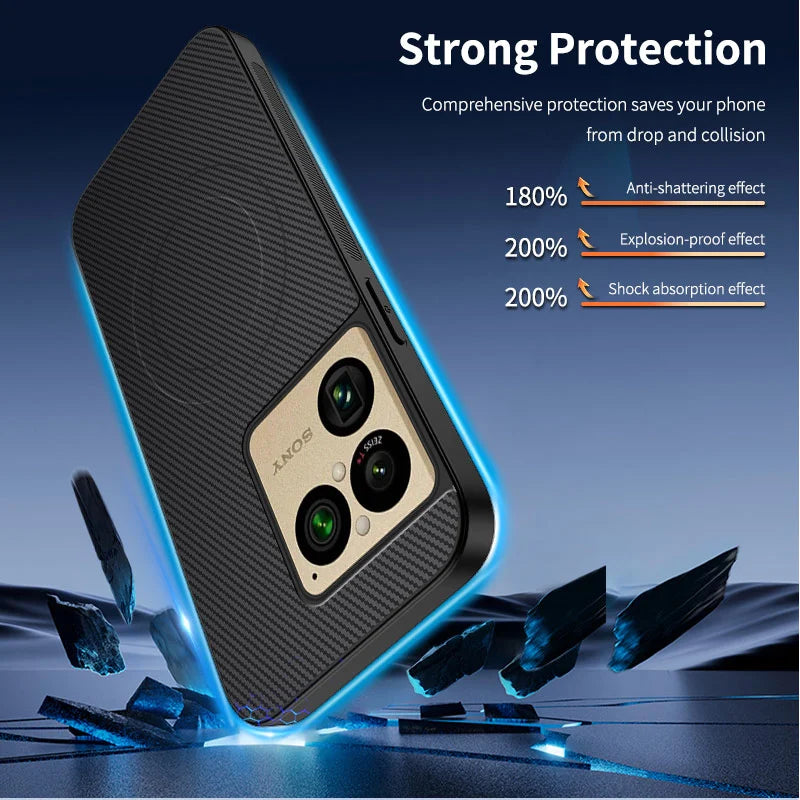 WANLONFENG for Sony Xperia 1 VIII TQ Series Magnetic Case Carbon Fiber Texture PC TPU Phone Cover (Big Lens Hole) - Black - 2