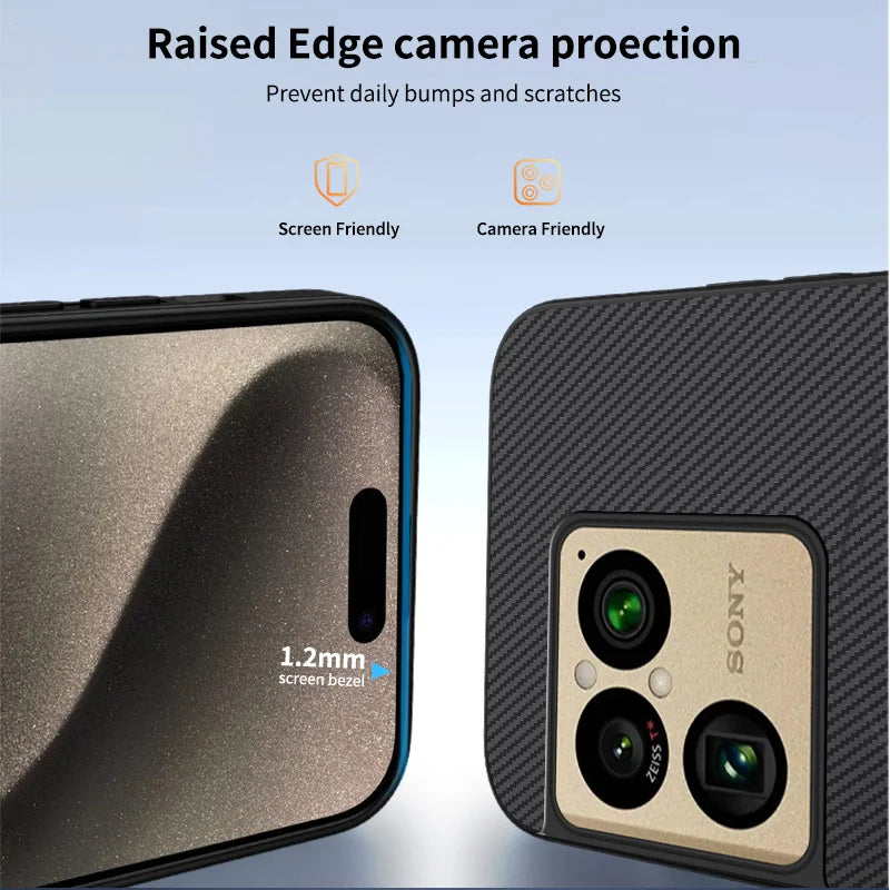 WANLONFENG for Sony Xperia 1 VIII TQ Series Magnetic Case Carbon Fiber Texture PC TPU Phone Cover (Big Lens Hole) - Black - 3