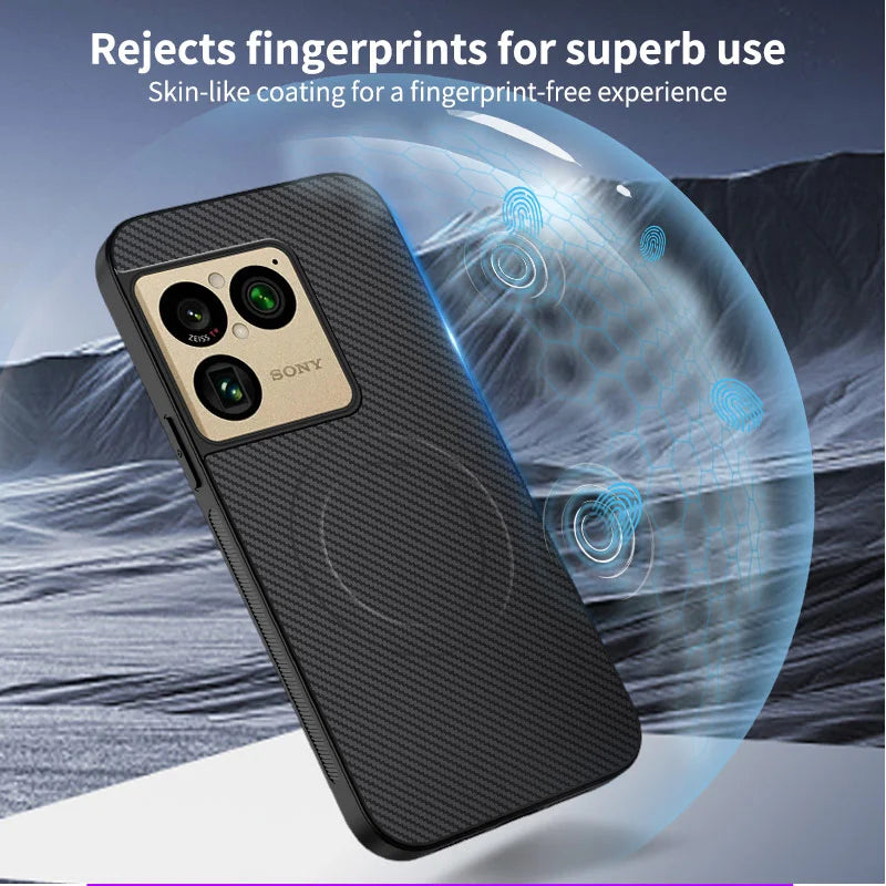 WANLONFENG for Sony Xperia 1 VIII TQ Series Magnetic Case Carbon Fiber Texture PC TPU Phone Cover (Big Lens Hole) - Black - 5