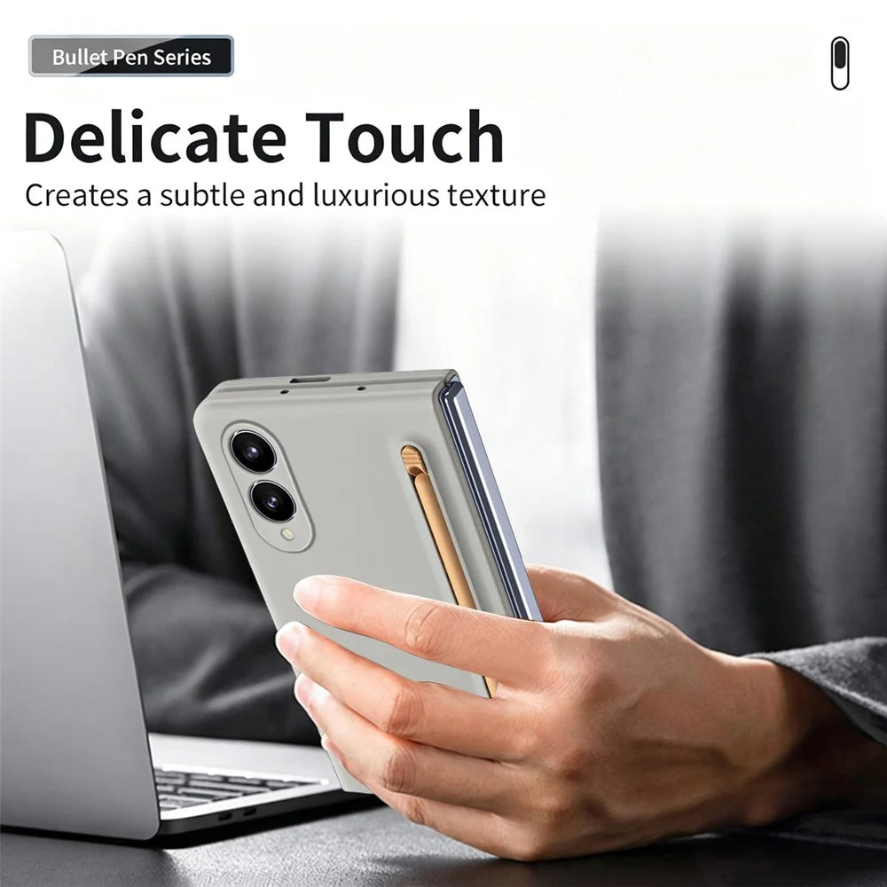 For Samsung Galaxy Z Fold8 Phone Case Hard PC Back Cover with Tempered Glass Film / Stylus - Light Grey - 6