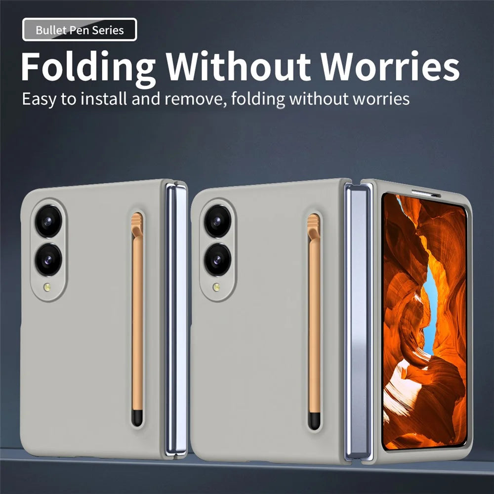 For Samsung Galaxy Z Fold8 Phone Case Hard PC Back Cover with Tempered Glass Film / Stylus - Light Grey - 7