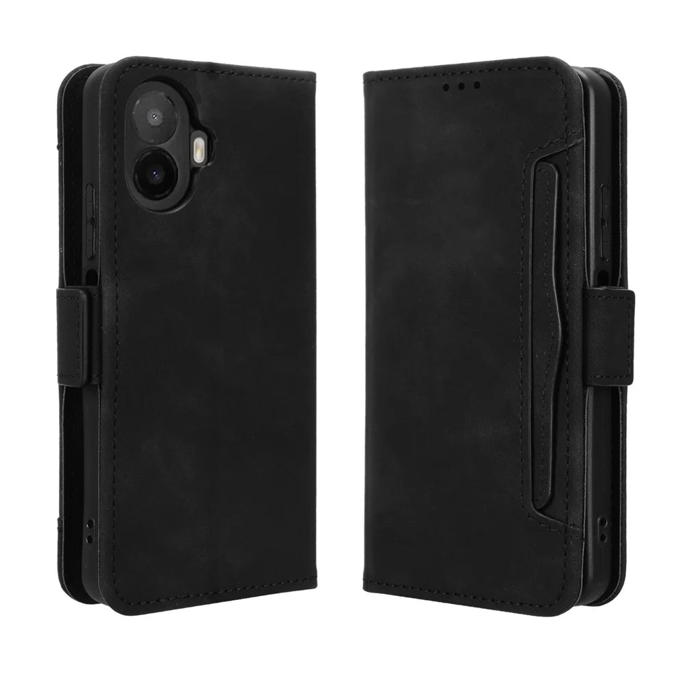 For TCL K70 5G Leather Case Phone Wallet Cover with Multiple Card Slots - Black - 1