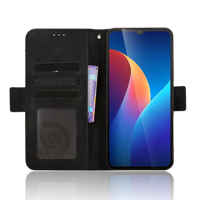 For TCL K70 5G Leather Case Phone Wallet Cover with Multiple Card Slots - Black - 5