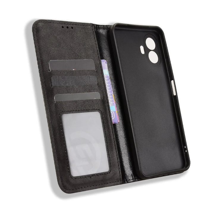 For TCL K70 5G Leather Case Wallet Stand Retro Texture Phone Cover - Black - 5