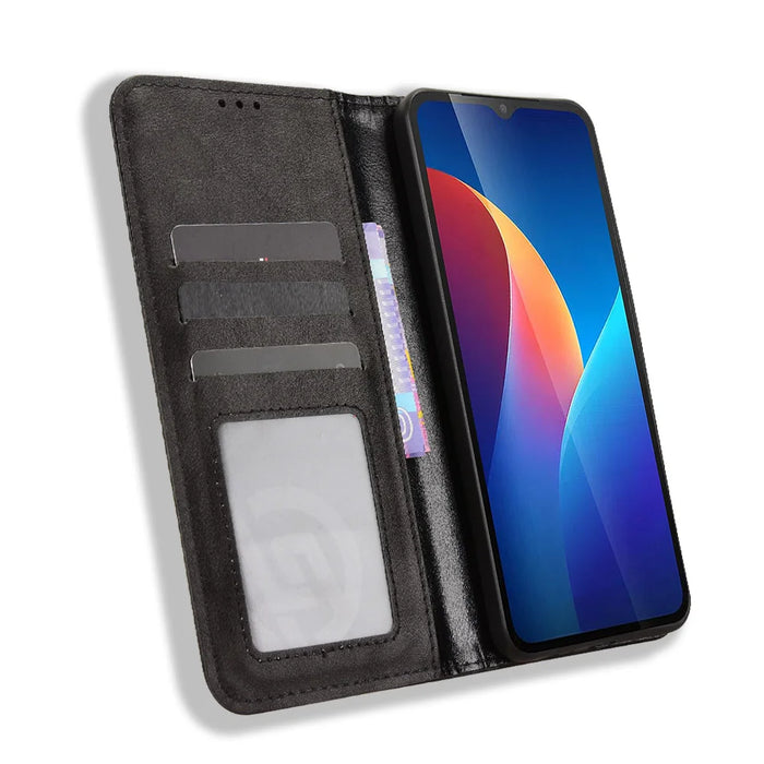 For TCL K70 5G Leather Case Wallet Stand Retro Texture Phone Cover - Black - 6