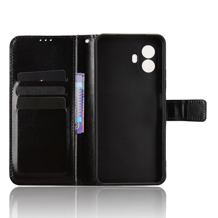 For TCL K70 5G PU Leather Case with Strap Crazy Horse Texture Phone Wallet Cover - Black - 4