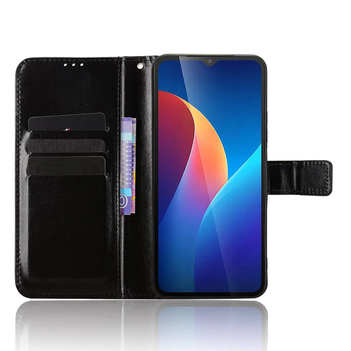 For TCL K70 5G PU Leather Case with Strap Crazy Horse Texture Phone Wallet Cover - Black - 5