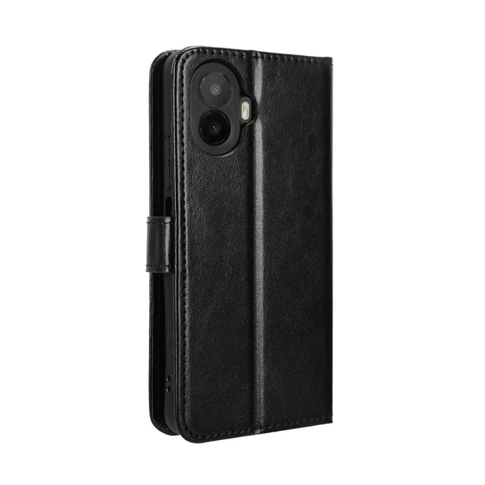 For TCL K70 5G PU Leather Case with Strap Crazy Horse Texture Phone Wallet Cover - Black - 7