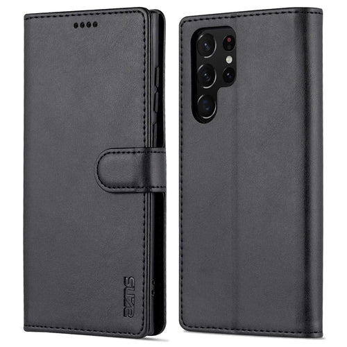 AZNS For Samsung Galaxy S23 Ultra PU Leather Magnetic Flip Cover Stand Wallet Drop Protection Phone Case - Black - 1