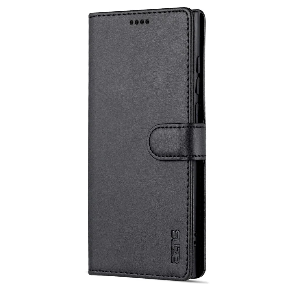 AZNS For Samsung Galaxy S23 Ultra PU Leather Magnetic Flip Cover Stand Wallet Drop Protection Phone Case - Black - 7