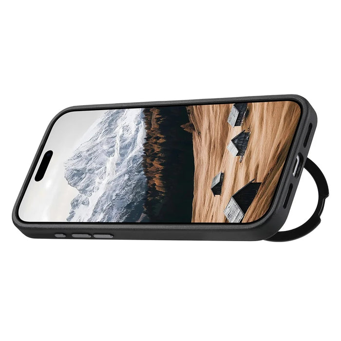 SUTENI G7 for iPhone 17 Pro Magnetic Case Rotating Kickstand Triangle Texture Leather + TPU Phone Cover - Black - 4