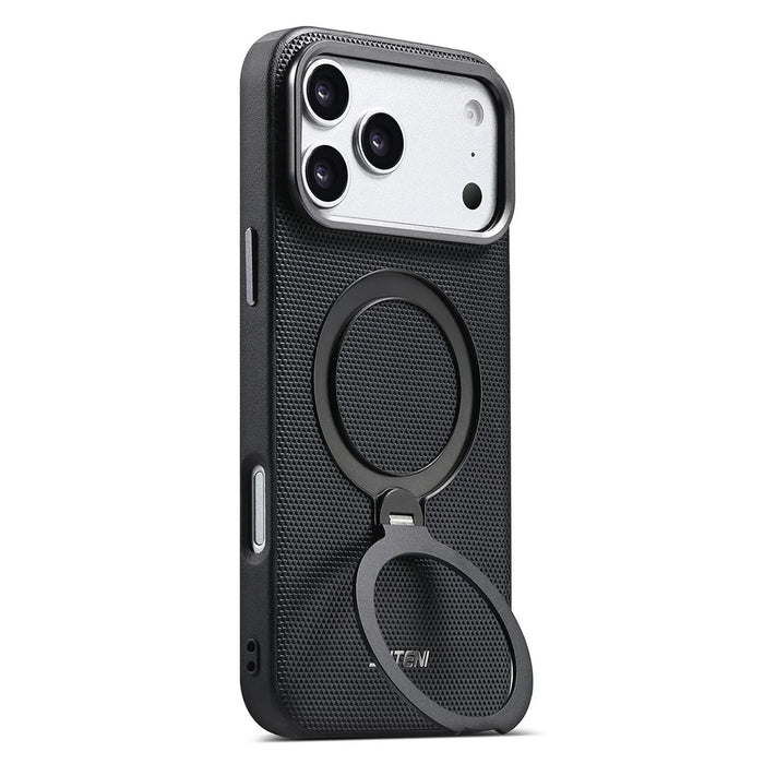 SUTENI G7 for iPhone 17 Pro Magnetic Case Rotating Kickstand Triangle Texture Leather + TPU Phone Cover - Black - 6