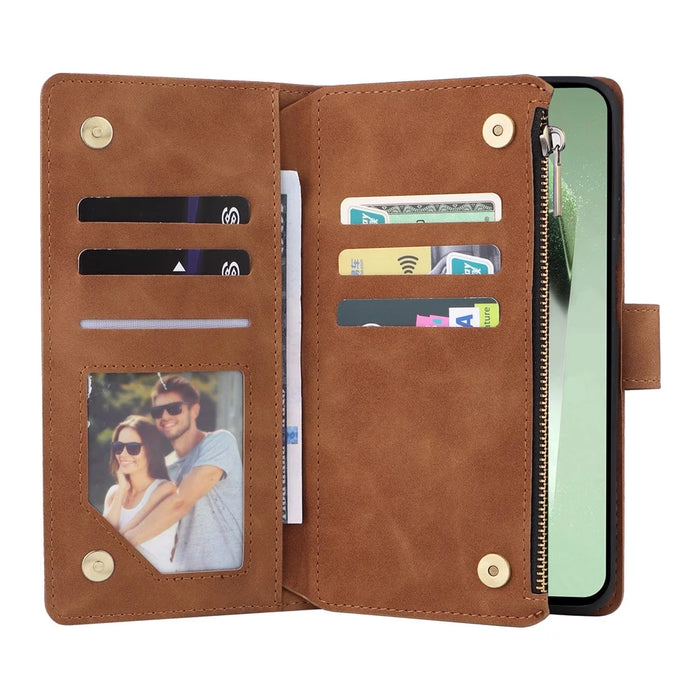 For Samsung Galaxy S26 FE Case Zipper Wallet Multiple Card Slots Leather Phone Cover with Wrist Strap - Brown - 2