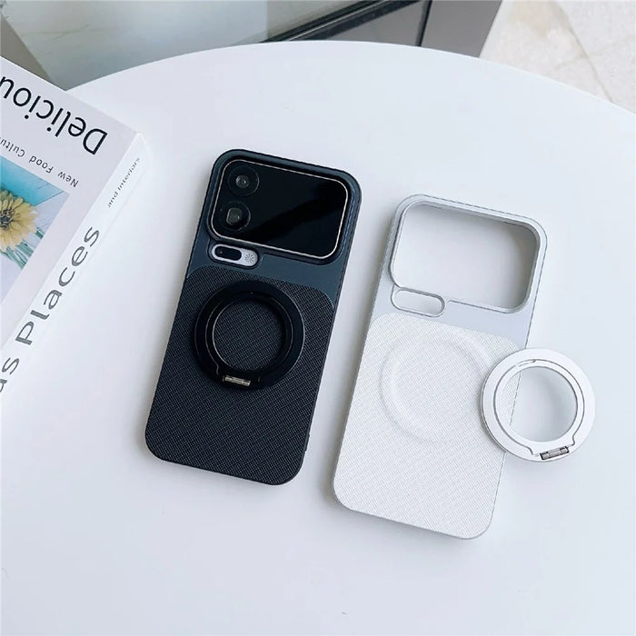For Xiaomi 17 Pro Magnetic Case Ring Kickstand Tech Fabric Coated PC + TPU Phone Back Cover with Tempered Glass Screen Protector - Dark Grey - 4