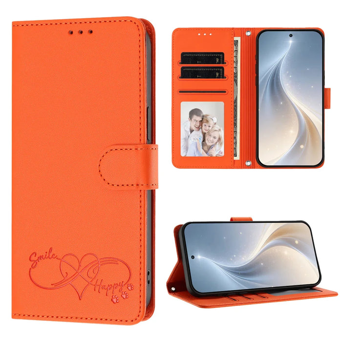 For Samsung Galaxy S26+ Case PU Leather Heart Pattern Wallet Flip Phone Cover with Hand Strap - Orange - 4