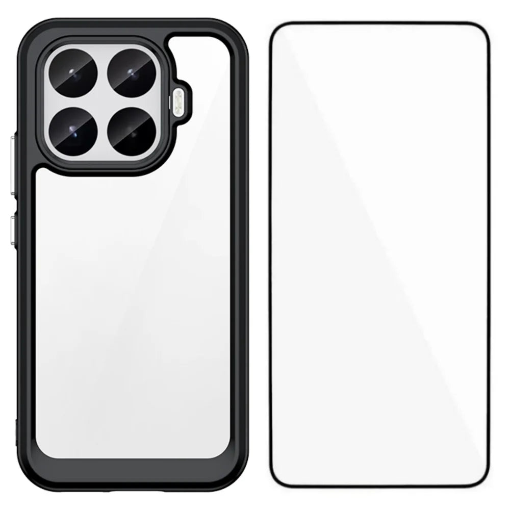WANLONFENG for Xiaomi 17T Phone Case  XC Series TPU Acrylic Cover with Tempered Glass (Big Lens Hole) - Black - 1