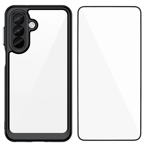 WANLONFENG for Samsung Galaxy A27 Phone Case  XC Series TPU Acrylic Cover with Tempered Glass (Big Lens Hole) - Black - 1