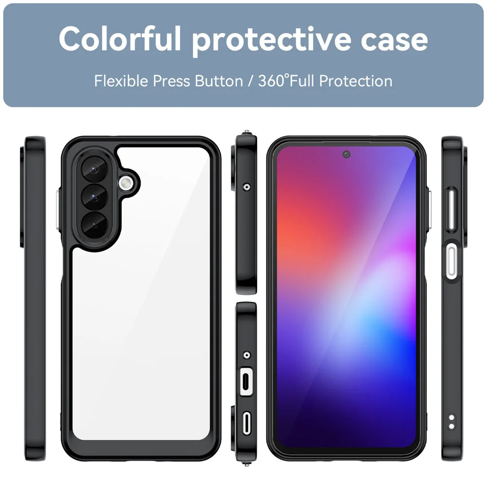 WANLONFENG for Samsung Galaxy A27 Phone Case  XC Series TPU Acrylic Cover with Tempered Glass (Big Lens Hole) - Black - 3