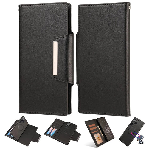 For Samsung Galaxy S23 Ultra Ultra-thin Detachable Cell Phone Case PU Leather+TPU Cell Phone Cover Wallet Work for Magnetic Car Mount - Black - 1